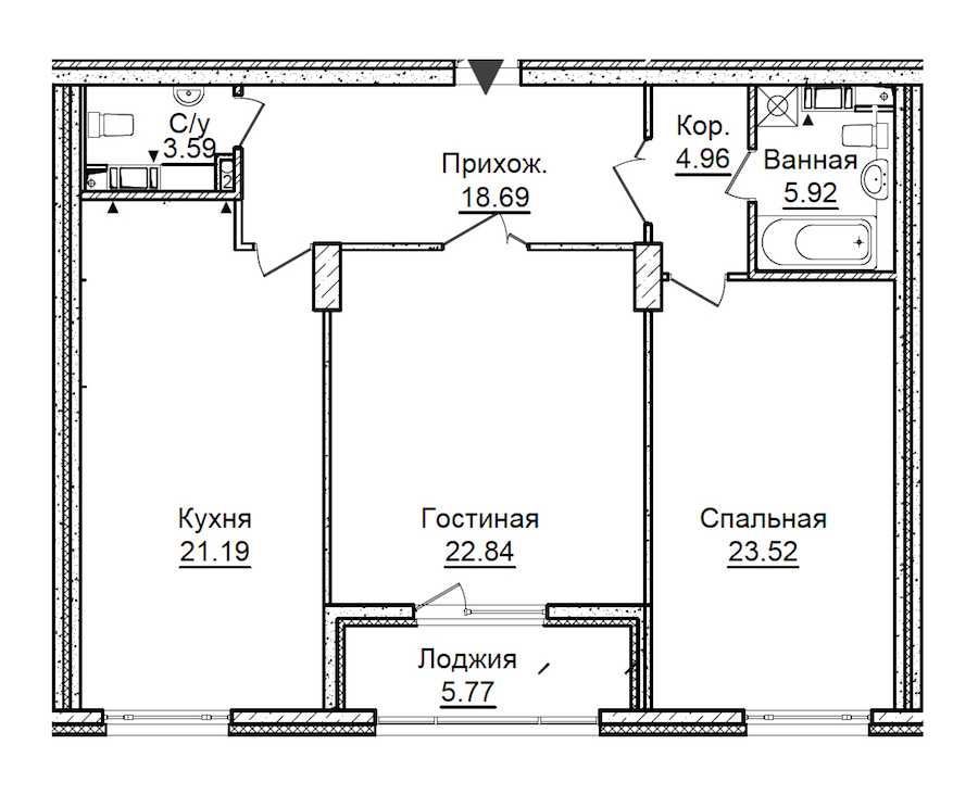 Двухкомнатная квартира в ПСК: площадь 104.37 м2 , этаж: 7 – купить в Санкт-Петербурге